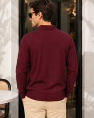 Polo Yaka Bordo Erkek Triko Kazak