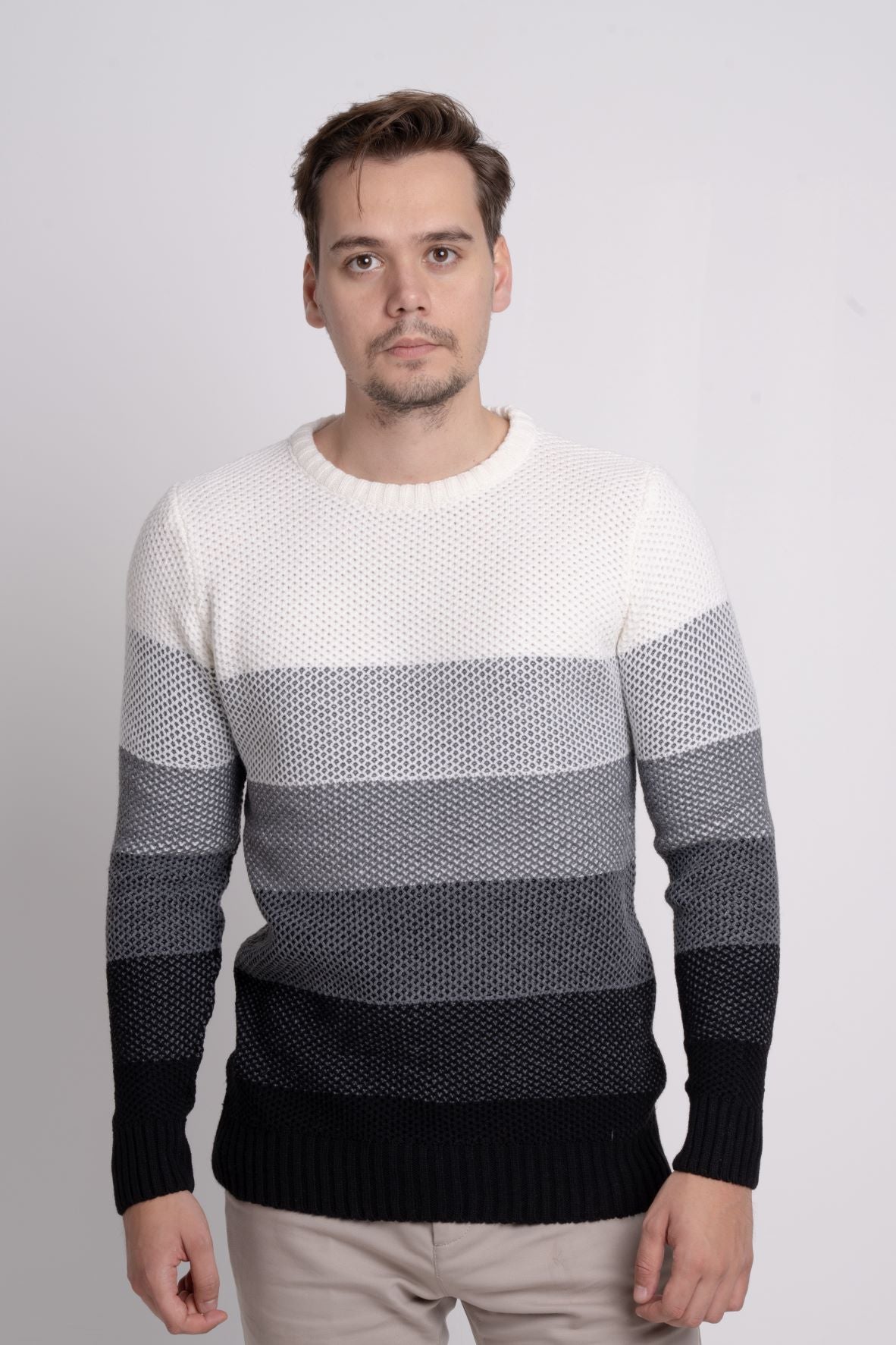 Bisiklet Yaka Renk Bloklu Erkek Triko Kazak